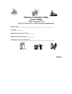 TABE Assessment Card