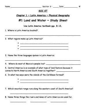 Latin America Physical Geography Study Sheet