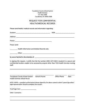Tuscaloosa County School Health Records Request