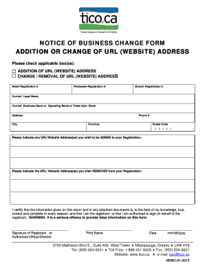 Notice of Business Change Form