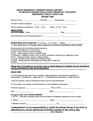 North Brunswick Allergy Emergency Treatment Form