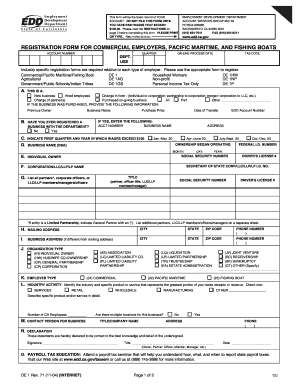 California Employer Registration Form DE 1