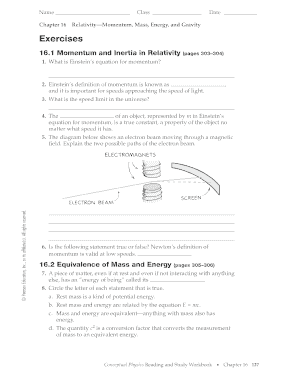 Chapter 16 Relativity Study Workbook