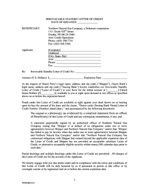 Irrevocable Standby Letter of Credit