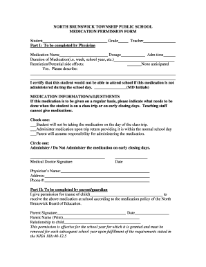 North Brunswick Medication Permission Form