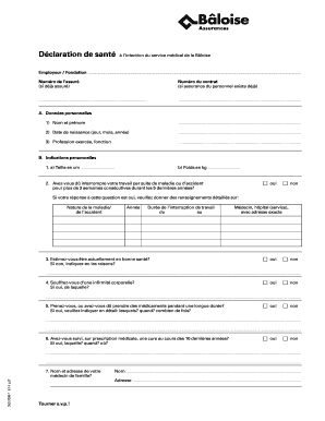 Déclaration de santé à l’intention du service médical de la Bâloise