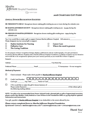 2016 Charitable Gift Form