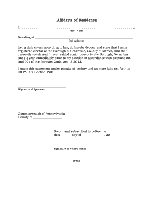 Affidavit of Residency