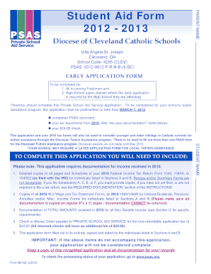 Student Aid Form 2012-2013