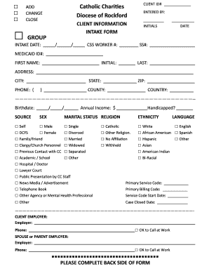 Catholic Charities Client Intake Form