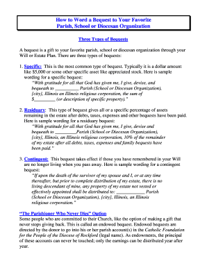 Bequest to Parish School or Diocesan Organization