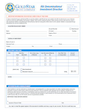 GoldStar IRA Investment Direction Form