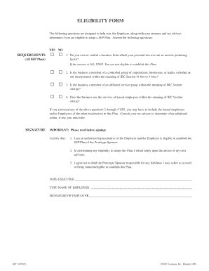 SEP Plan Eligibility Form