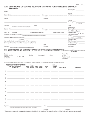 Certificate of Oocyte Recovery and IVM/IVF for Transgenic Embryos