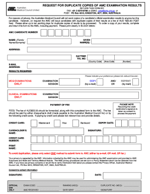 AMC Exam Results Duplicate Request Form