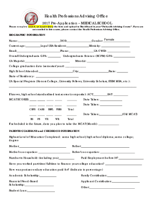 2017 Pre-Application for Medical School