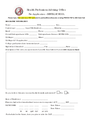 Pre-Application for Dental School