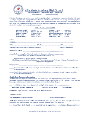 Villa Maria Academy Donation Form