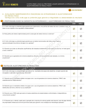 Formulário de Avaliação da Integridade e Aleatoriedade do Sítio de Jogo