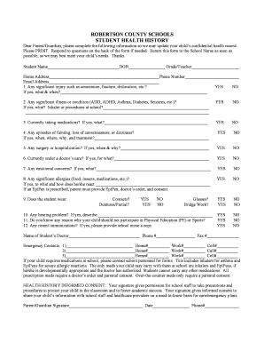 Student Health History Form