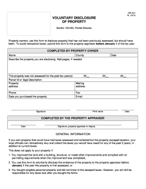 Florida Voluntary Property Disclosure Form