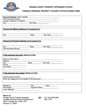 Orange County Tangible Personal Property Account Status Change Form