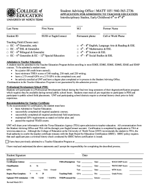 Teacher Education Application Form