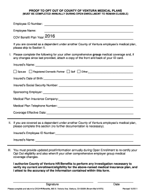 County of Ventura Medical Plan Opt-Out Form