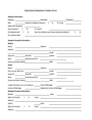 Subsidized Adoption Intake Form