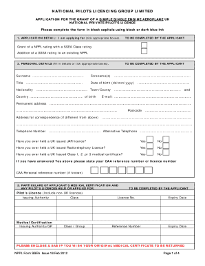 UK National Private Pilot Licence Application