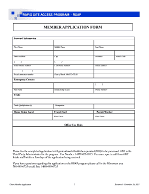 Rapid Site Access Program Member Application Form