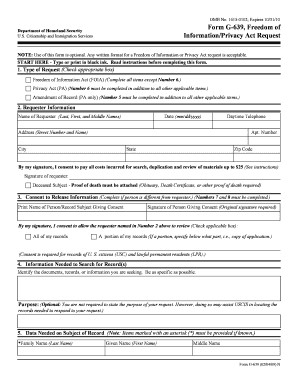 USCIS Form G-639 Freedom of Information Privacy Act Request