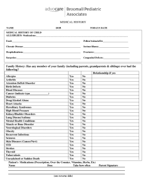 Medical History Form for Child