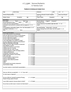 Pediatric & Adolescent Intake Form