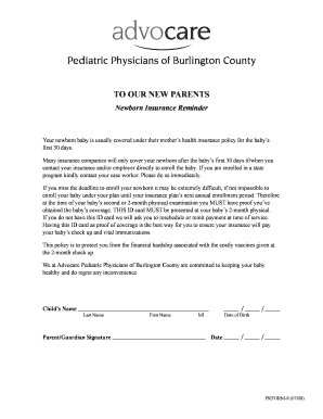 Newborn Insurance Reminder Form