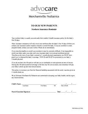Newborn Insurance Reminder Form