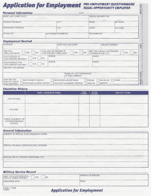 US Employment Application Form