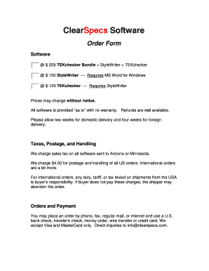 ClearSpecs Software Order Form