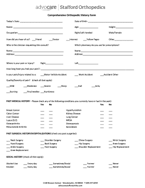 Comprehensive Orthopedic History Form