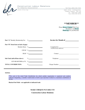 Construction Labour Relations Membership Invoice