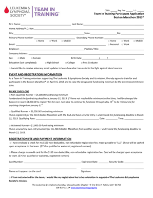 Team In Training Participant Application