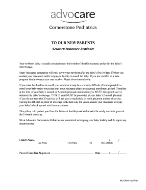 Newborn Insurance Reminder Form
