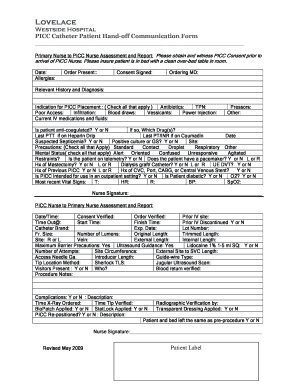 PICC Catheter Patient Hand-off Communication Form