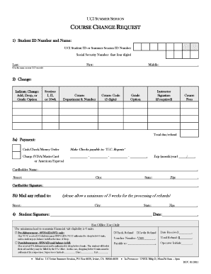 UCI Summer Session Course Change Request