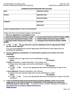 USDA Conservation Program Application