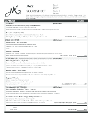 Jazz Routine Scoresheet
