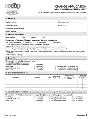 Group Insurance Enrollment Change Application