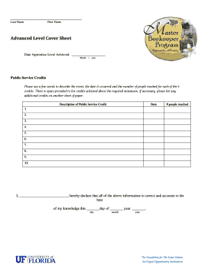 Advanced Level Cover Sheet