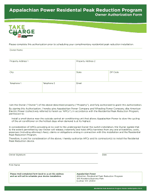 Residential Peak Reduction Program Authorization Form