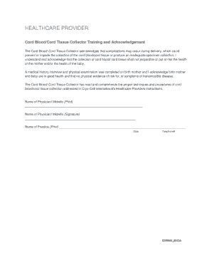 Cord Blood/Cord Tissue Collector Training and Acknowledgement